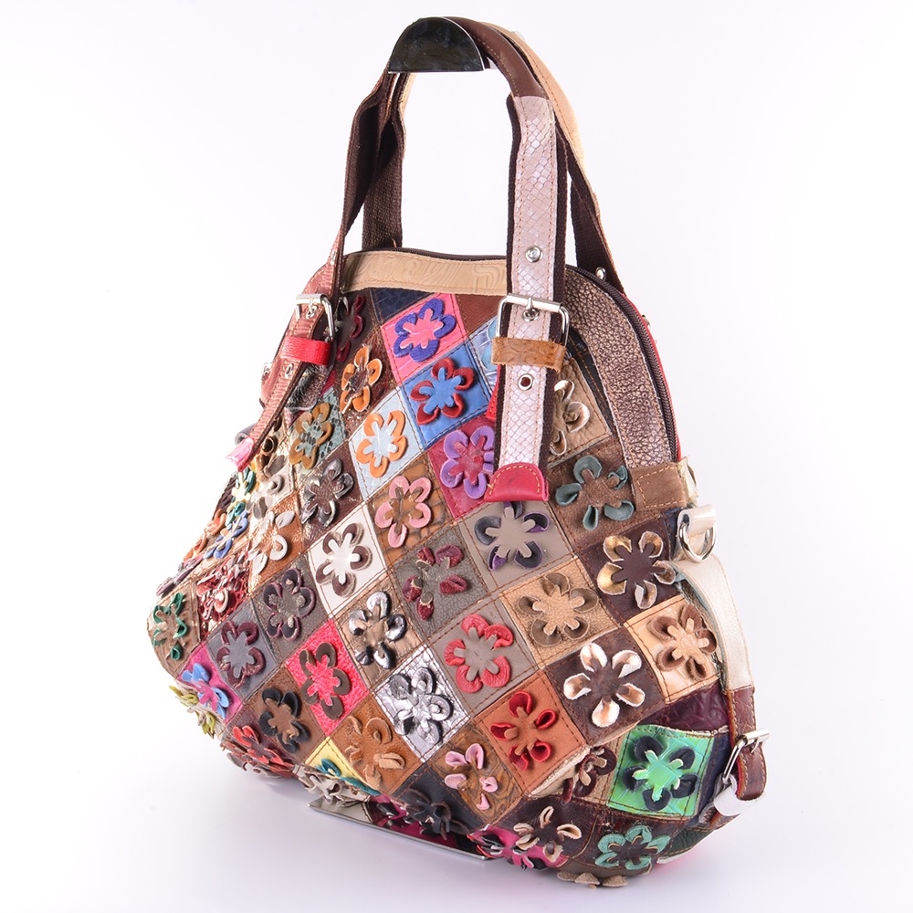 Italienische Leder Messenger Bag - Geflochtenes Patchwork Design Mit Verstellbarem Gurt